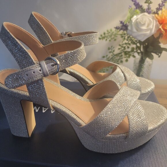 Cole Haan Women's Riannon Platform Sandal silver glitter mesh - Picture 1 of 12